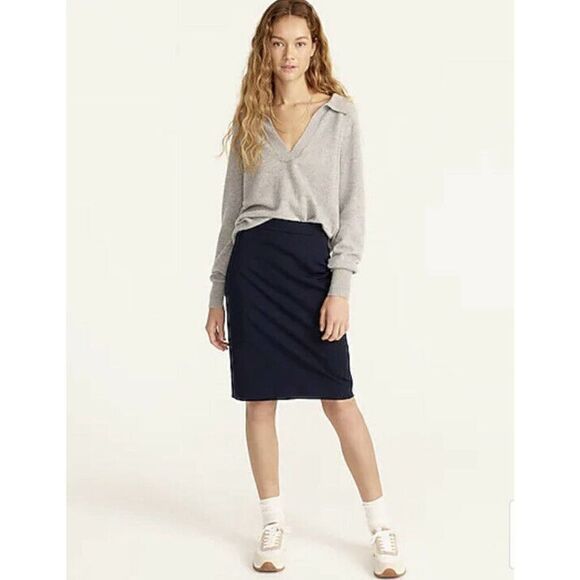 J. Crew Tall No. 2 Pencil® skirt in bi-stretch cotton - Size 00 Navy - Picture 1 of 12